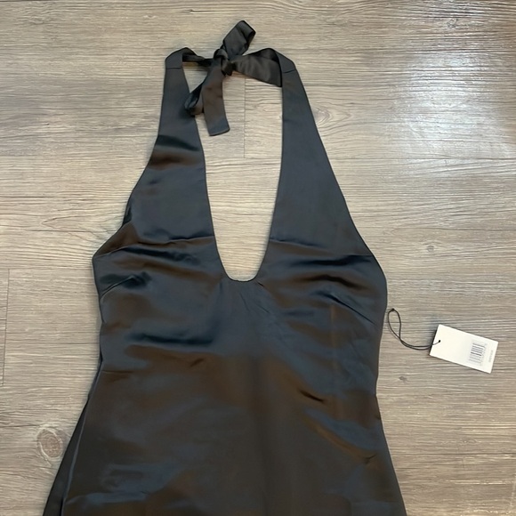 Jason Wu Black Satin Plunging Neckline Halter Midi Dress NWT - Picture 7 of 10